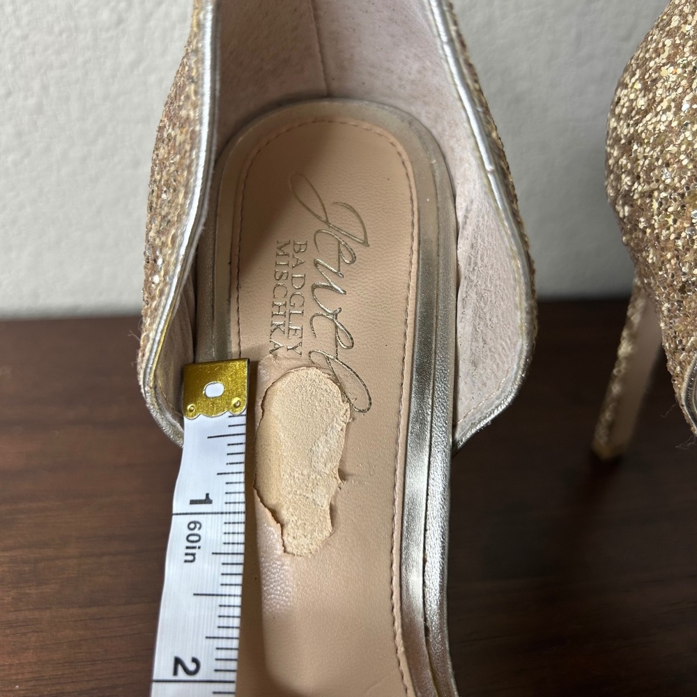 Jewel Badgley Mischka Pumps 7.5 Upton Evening Heels Gold Rhinestone D'Orsay - Picture 4 of 8